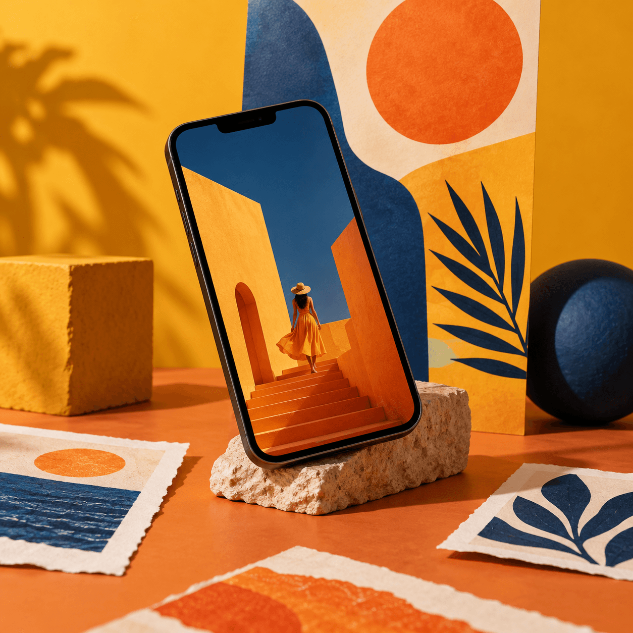 Turuncu kreatif telefon çalışması
